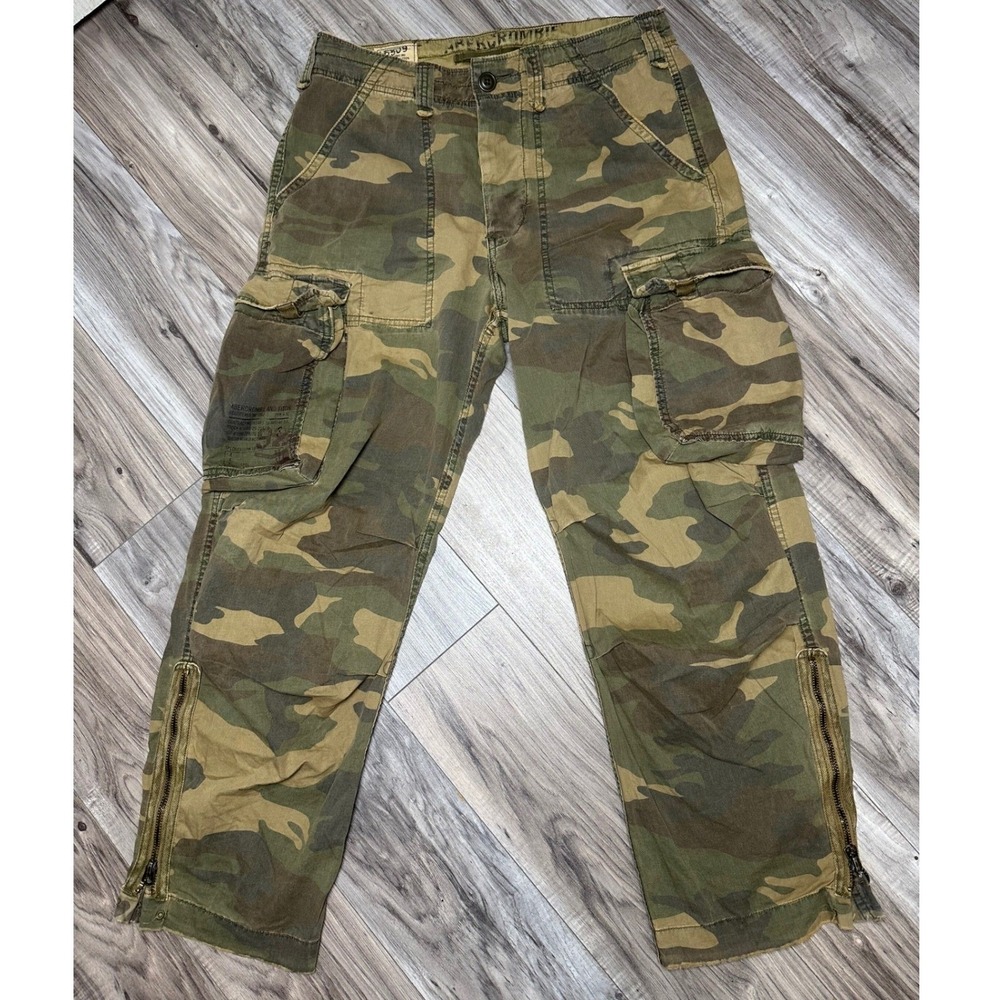VTG Abercrombie & Fitch Mens Airborne Fatigue Camo Cargo Pants Size Small 90s